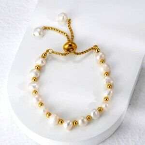 French Style Simple Style Round 304 Stainless Steel Freshwater Pearl 18K Gold Pl